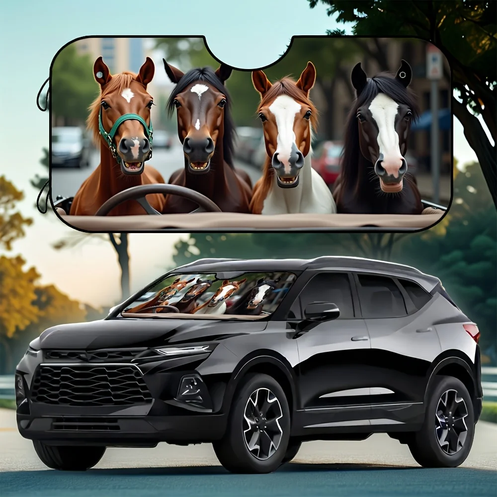 

1pc, Horse Print Car Sunshade For Front Windshield, UV Protection And Heat Blocking Technology, Foldable For Easy Storage