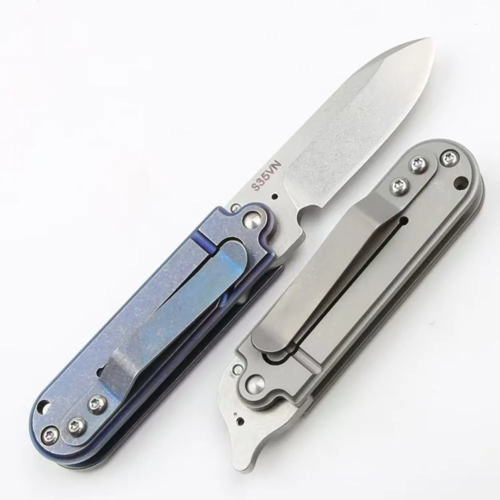 Titanium alloy mini pea outdoor folding knife high hardness s35vn stone washing camping wilderness survival EDC