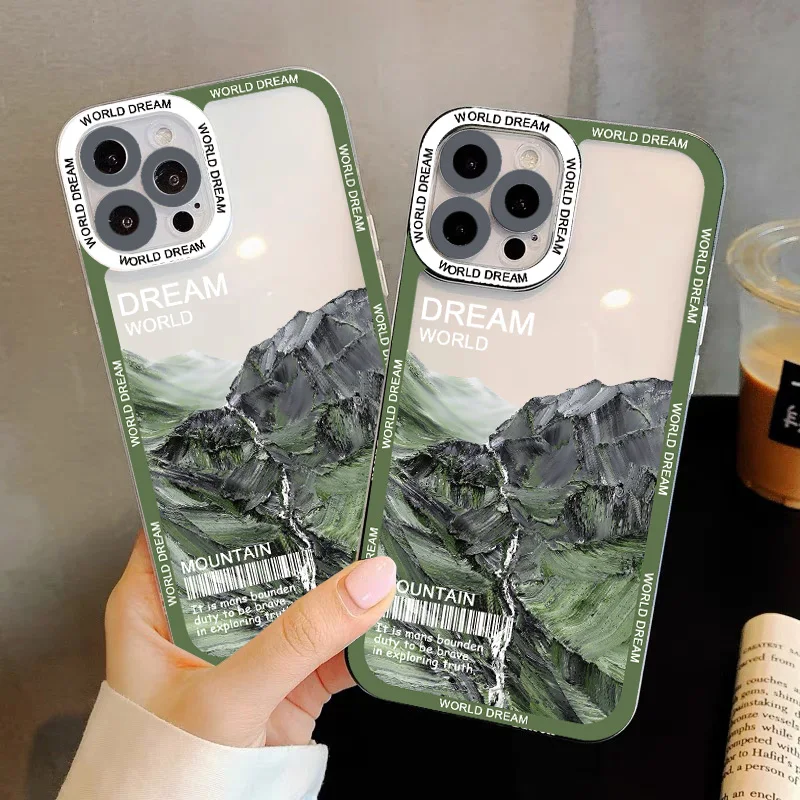 Snow Mountain landscape Transparent Phone Case For iPhone 7 8 Plus SE2 13 12 11 14 Pro Max X XR XS Cases Luxury Clear back Cover