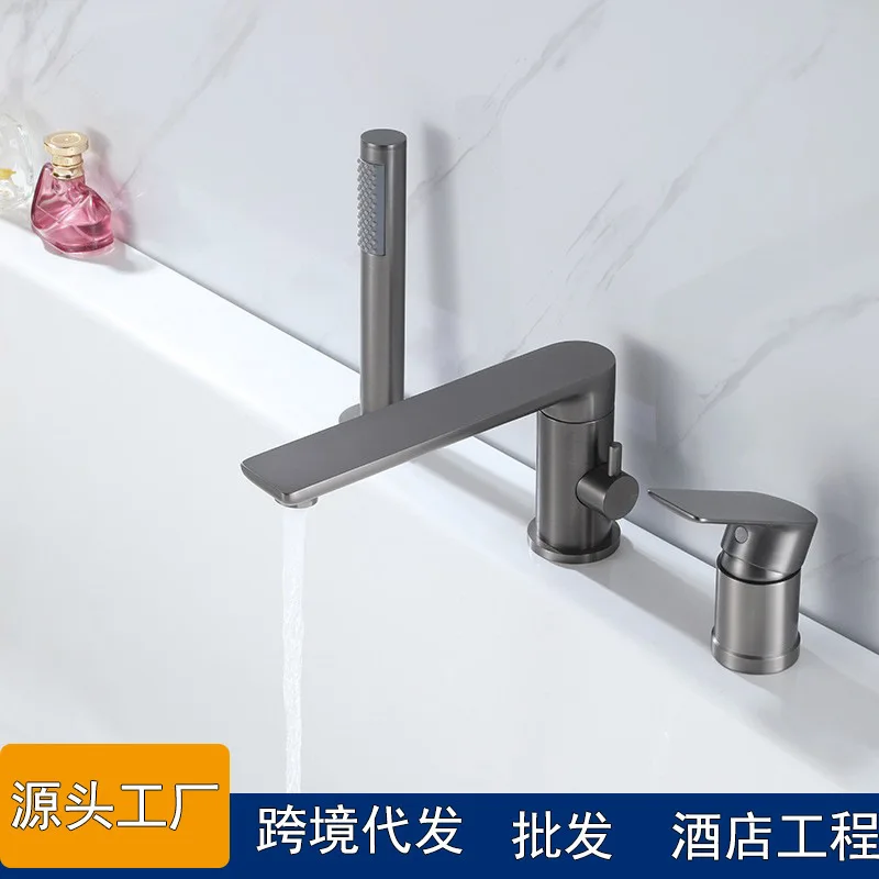 

Customizable all-copper bathtub faucet cylinder side three-hole rotatable elongated bathtub table basin bathroom three-piece set