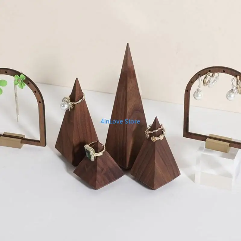 

T4MD Space Saving Rings Organizers Holder Walnut Jewelry Stand Holders Shelves