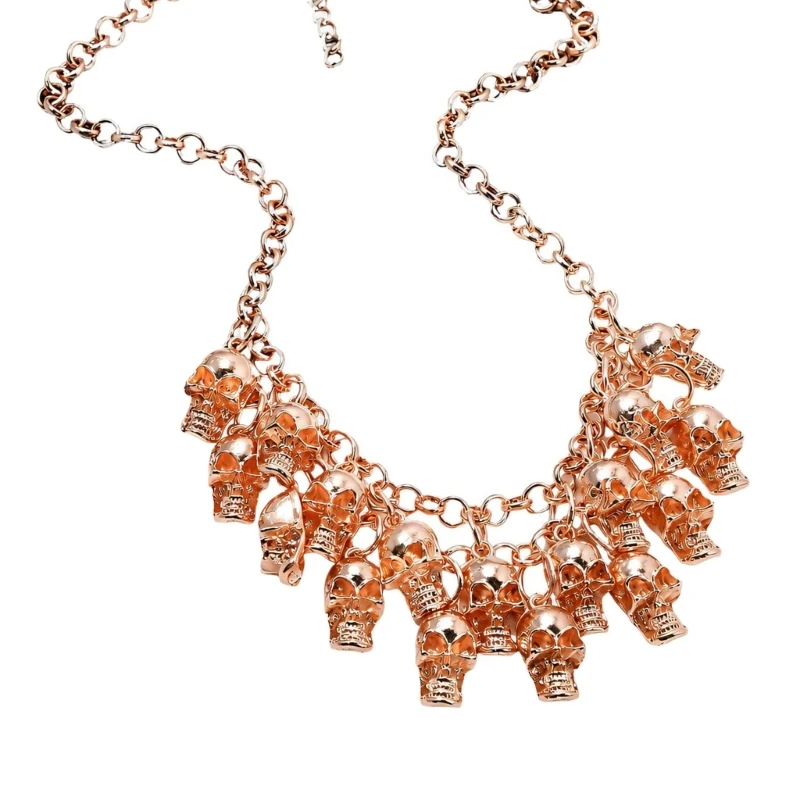 HXBF Front Drape Skull Necklace Statement Jewellery with Metallic Alloy Finish and Bold Gothic for Concert Dressing