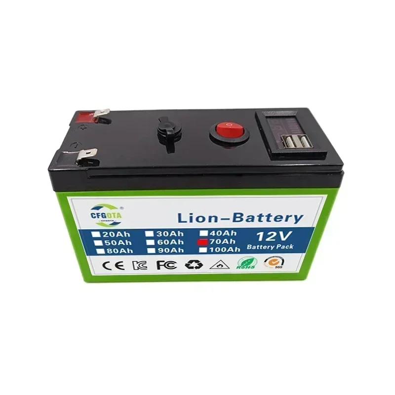 2024 Upgraded LiFePO4 Lithium Battery 12V 70Ah Portable Rechargeable Battery Built-in 5V 2.1A Usb Power Display Port Charging