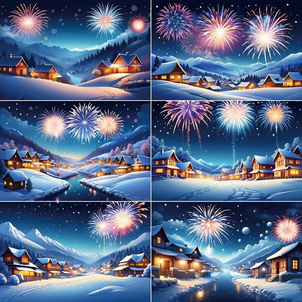 

MOON.QG 2025 New Year Outdoor Background Photography Christmas Village Decoration Backdrop Winter Snow Party Photo Studio Props