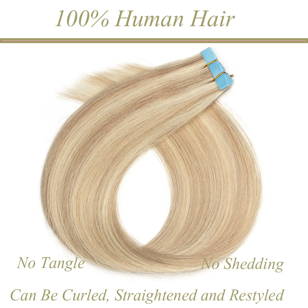 Mini cinta en extensiones de cabello humano Rubio, 10 piezas, negro Natural, marrón, postizos sin costuras, minicinta recta