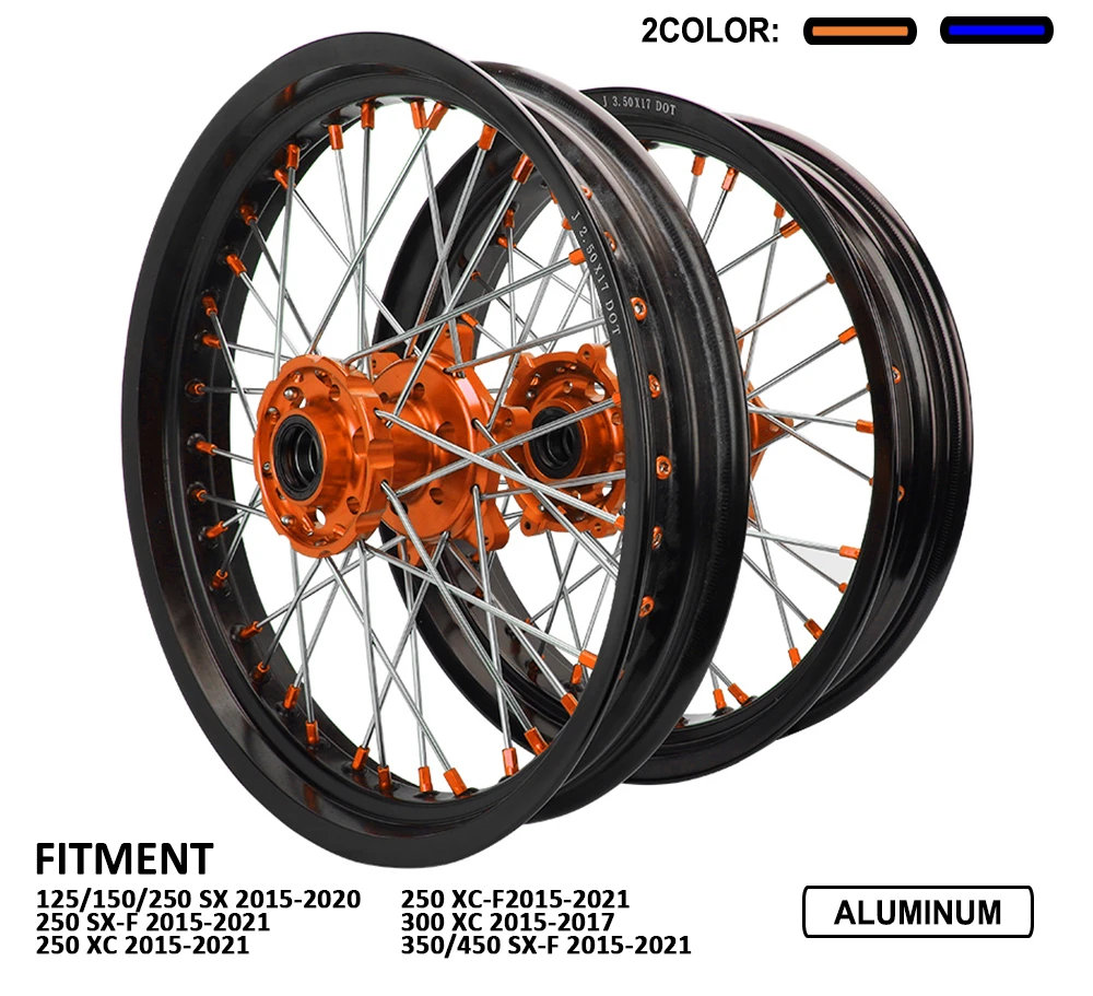 SX 125 250 XC SXF TC 17 Inch Front Wheel Set with Orange Blue Wheels on The Rear Wheel Rims