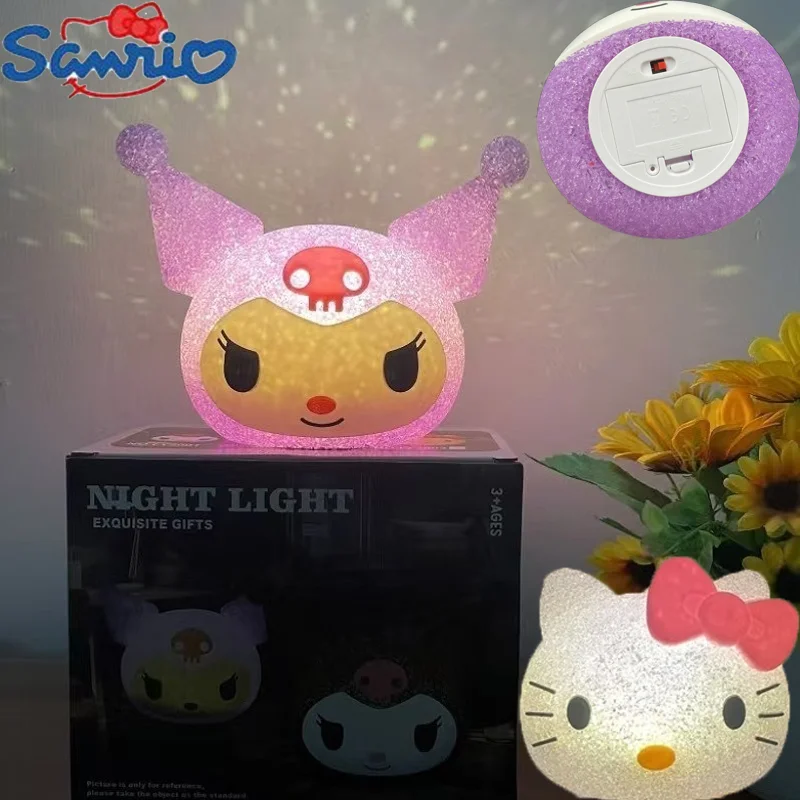 Sanrio Kuromi Crystal Particle Projection Nightlight Kawaii Hello Kitty Series Modeling 3d Doll Reading Light Gift for Children