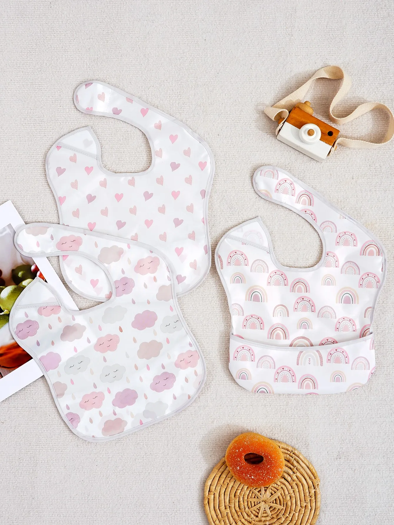 Lot de 3 bavoirs pour bébé avec poche réversible, SuperBib pour bébé et tout-petit de 6 à 24 mois, essentiel indispensable pour manger