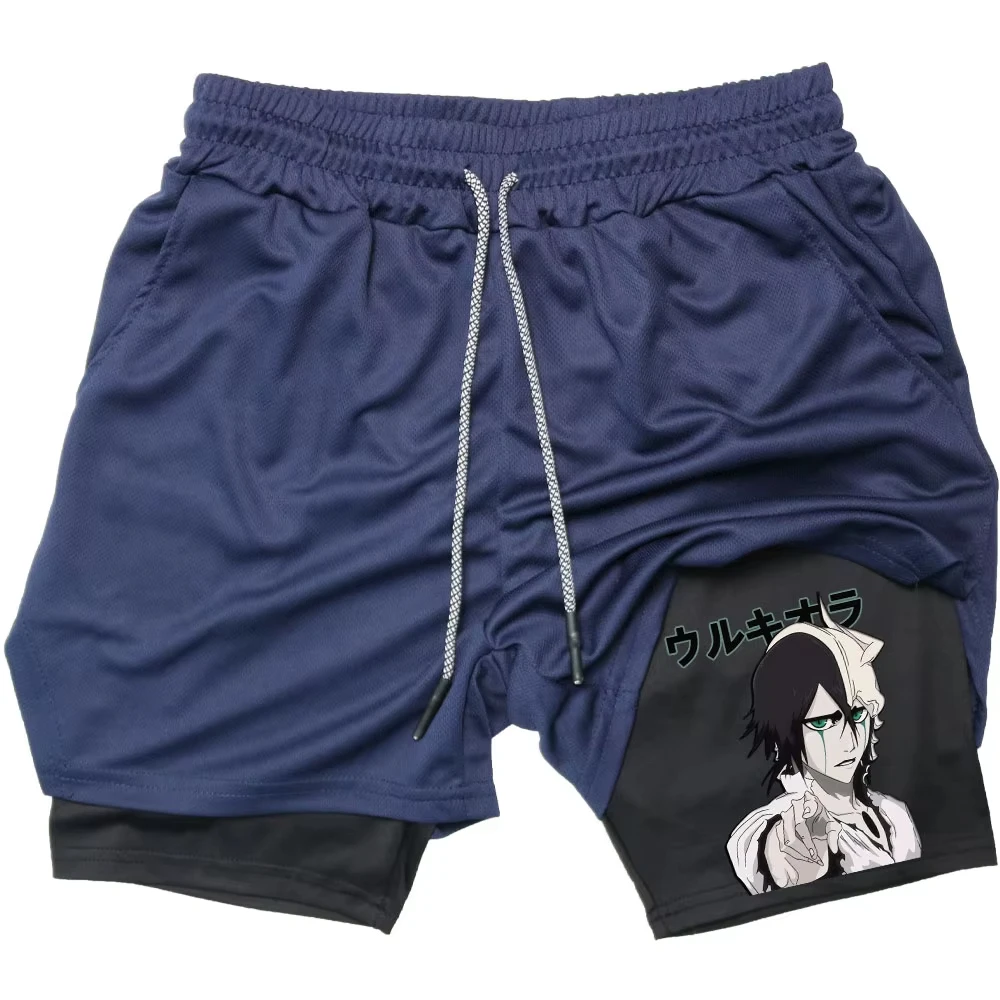 Mens Athletic Compression Shorts Quick Dry Stretch Workout Fitness Running Sportwear Anime Bleach 2-in-1 Gym Performance Short