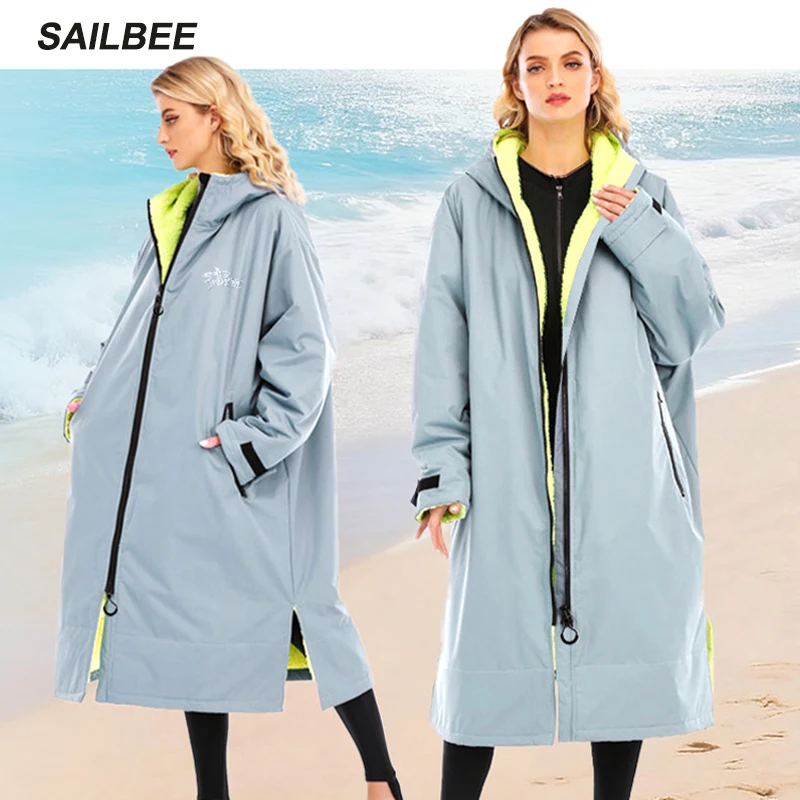 Unisex Swim Parka with Comfort Fleece Lining Pocket Zipper Water Resistant Swim Coats f Women Men Surf Changing Robe Poncho