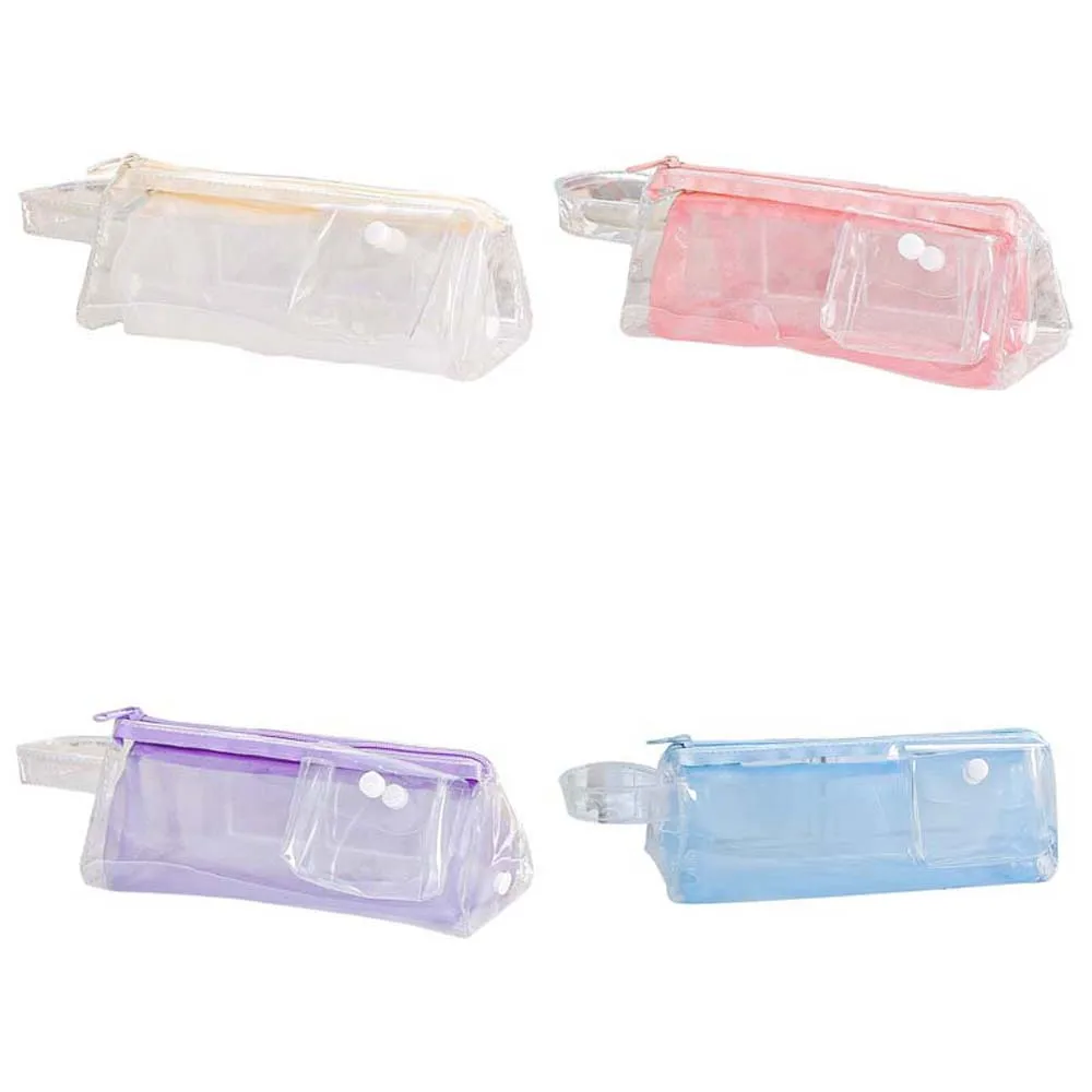 Makeup Pouch PVC Mesh Pencil Case Large Capacity Cosmetic Bag Stationery Storage Bag Clear Transparent Transparent Zipper Pouch