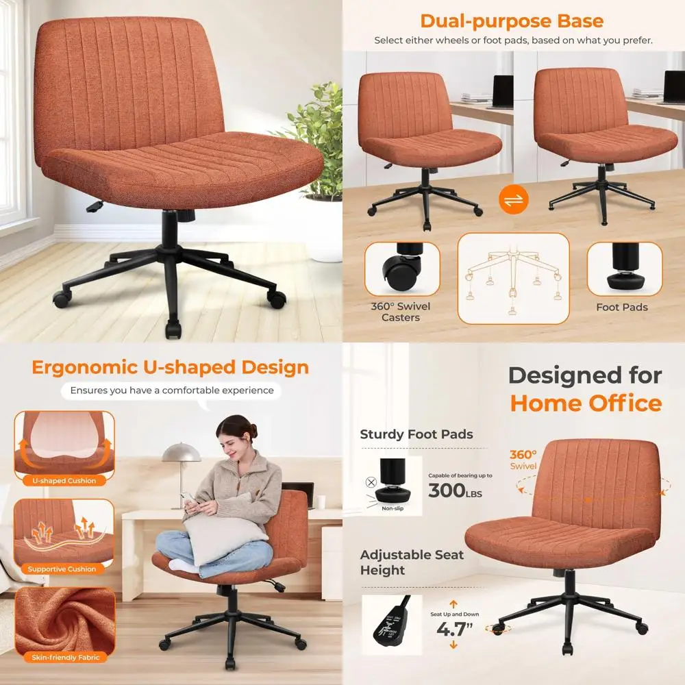كرسي مكتب مريح بأرجل متقاطعة مع عجلات ومقعد مبطن للاستخدام في المكتب المنزلي وغرفة النوم #1