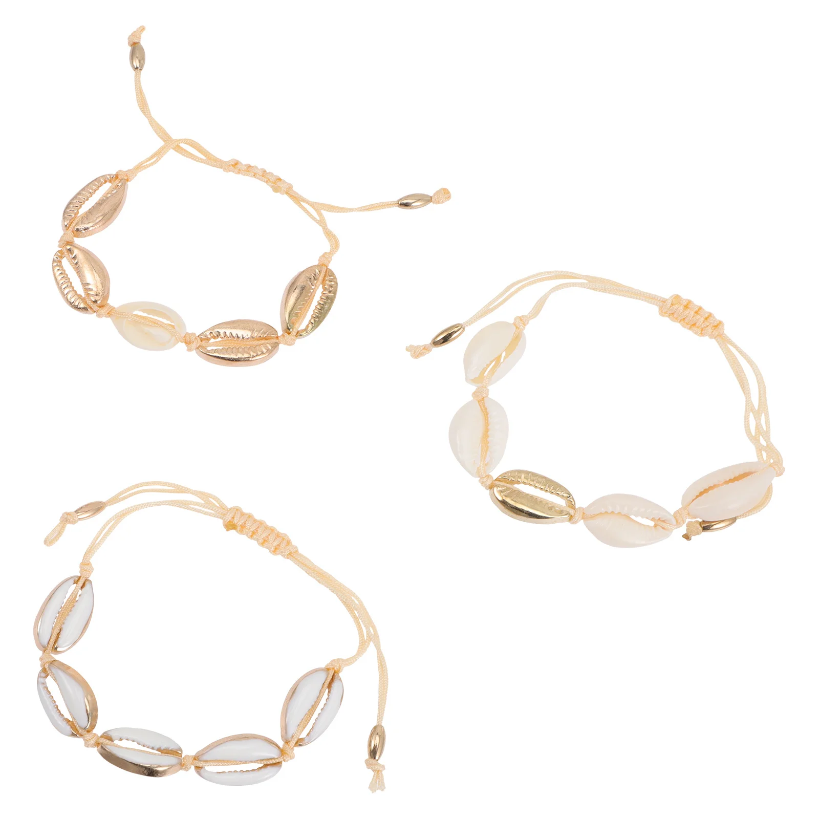 3 قطع المرأة مضفر شل سحر سوار مجموعة أزياء الشاطئ خلخال مجوهرات قابل للتعديل الحد الأدنى نمط هدية مثالية #3