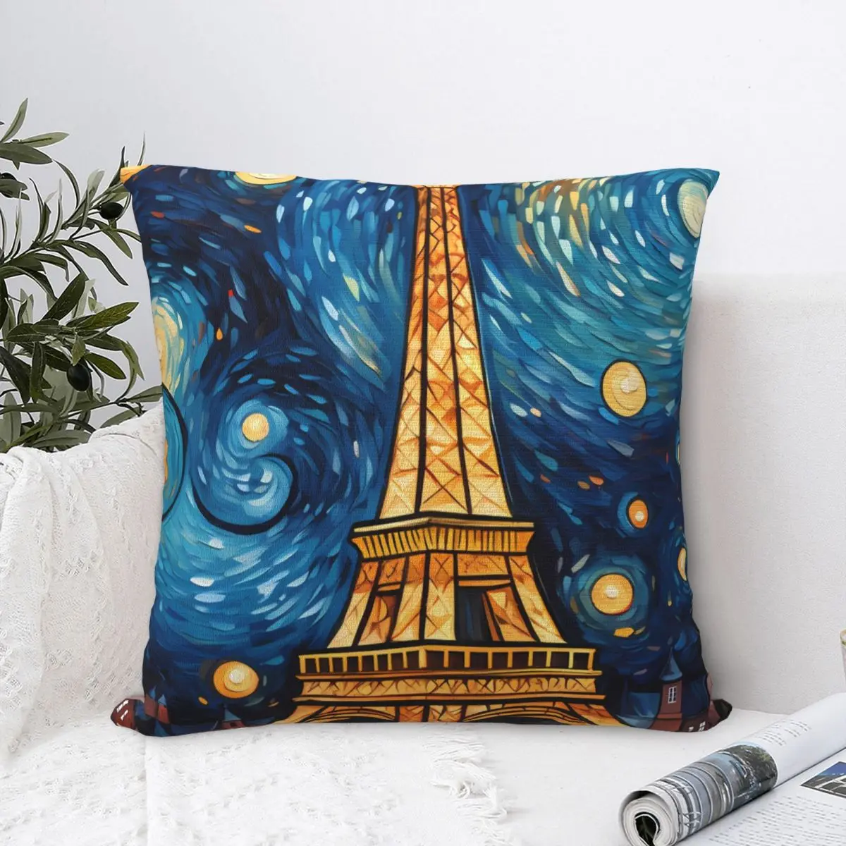 Pillow Cover E-Eiffel Tower Graphic Cushion Cover Van Gogh Fashion Pillow Case For Office Car Home Decorative Pillowcases