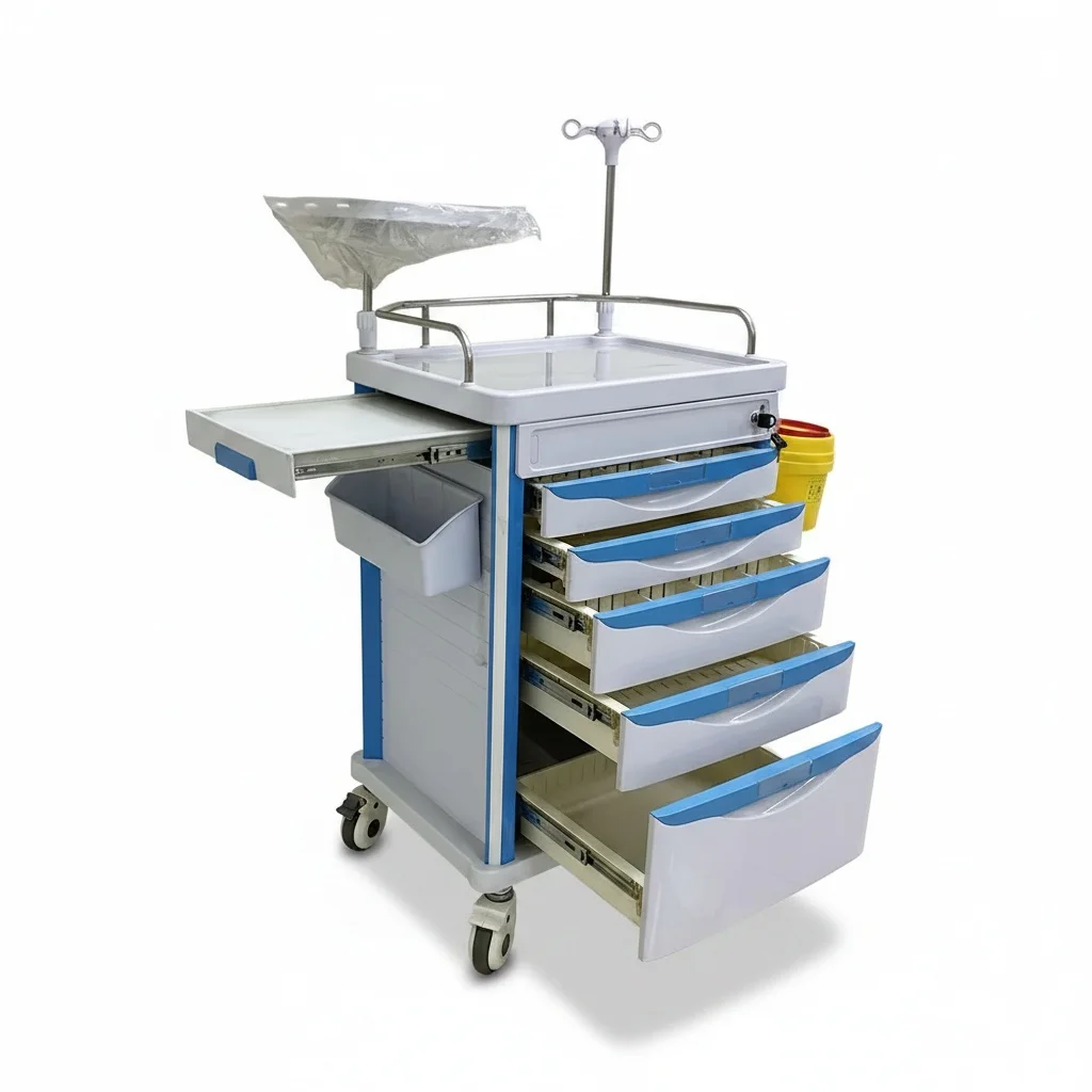 Medical Crash Cart, 5-drawer Emergency Medicine Trolley, Hospital Clinic Treatment Cart, Heavy Duty Medical Grade