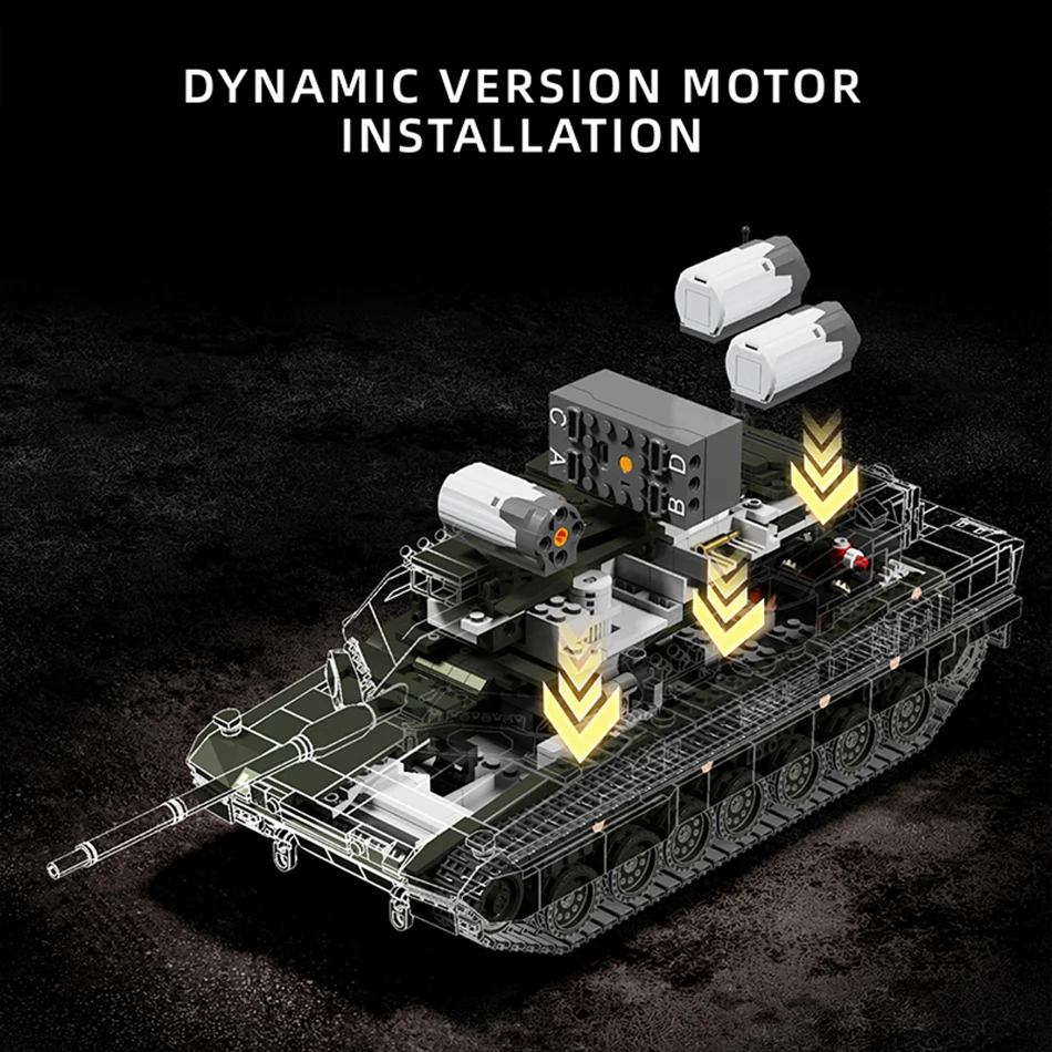 MOC German Leopard 2A8 Modern Tank Model Building Blocks with Motor Kit WW2 Military Main Battle Tank Bricks Toys for Kids Gifts