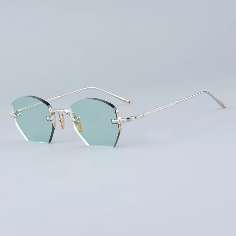 Ins OATMAN Rimless Alloy Handmade Sunglasses Japan Style Designer Men Uv400 Polygon Classical Vintage Eyeglasses with Case