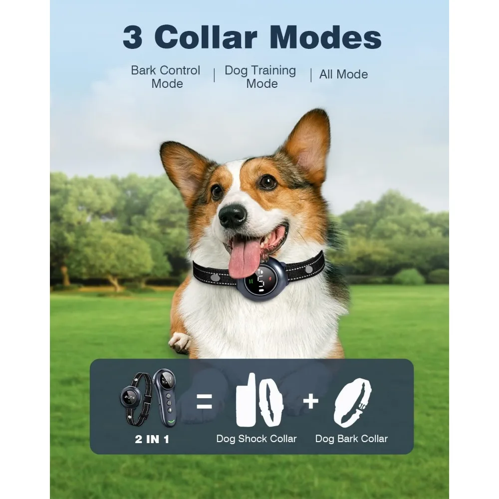 2 in 1 Smart Dog Training Collar Remote Control & Automatic Anti Barking Collar Rechargeable Waterproof Pet Bark Stopper