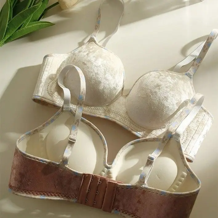 Autumn And Winter Thickened Velvet Light Luxury Small Bust Push-up Bra For Women, Seamless Lift, No Underwire, No Empty Cups,