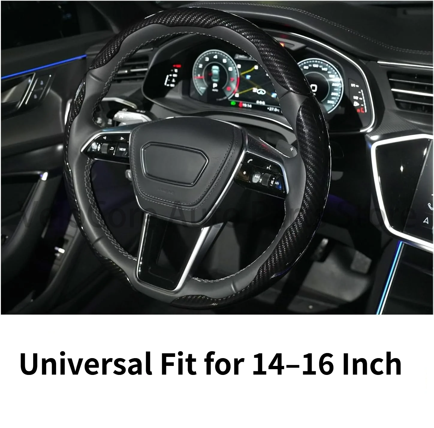 Carbon Fiber Steering Wheel Cover 3PCS Set – Anti-Slip, Scratch-Resistant Universal Fit for 14–16 Inch Wheels SUVsTrucks (Black)