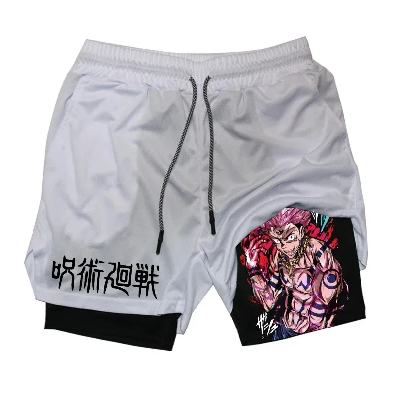 Itadori yuji 2 in 1 Kompression shorts für Männer Anime Jujutsu Kaisen Performance Shorts Basketball Sport Gym Shorts mit Taschen