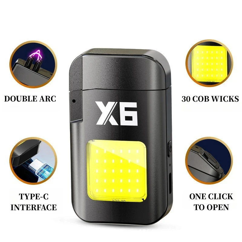 Hot Outdoor Windproof Double Arc Lighter Plasma Pulse Flameless USB Rechargeable Lighter Mini Portable Work Light Men\'s Gifts