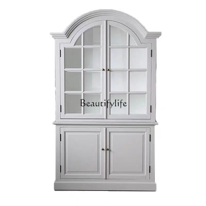

*French retro old glass door bookcase American country side cabinet