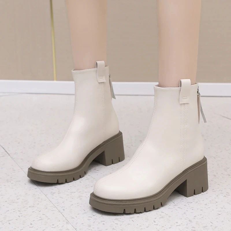 Women's Boots Thick Soled Winter Autumn New Thick Heeled Women Shoes Short Boots Single Boots 6CM Middle Heel Elastic Thin Boots