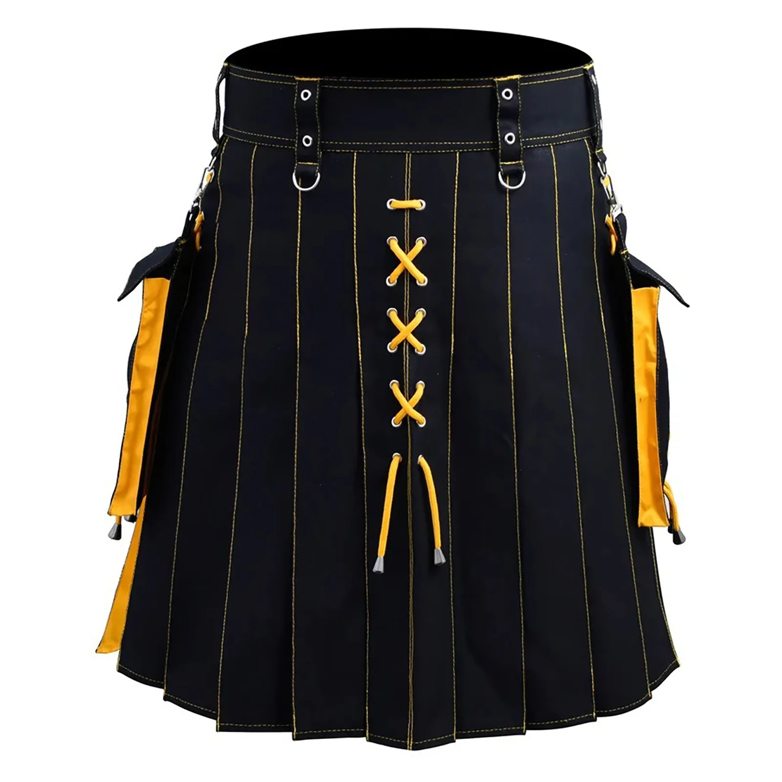 Contrast Color Scottish Kilt Men Pleated Scottish Traditional Holiday Dress Medieval Pleated Male Skirt Utility Scottish Kilt