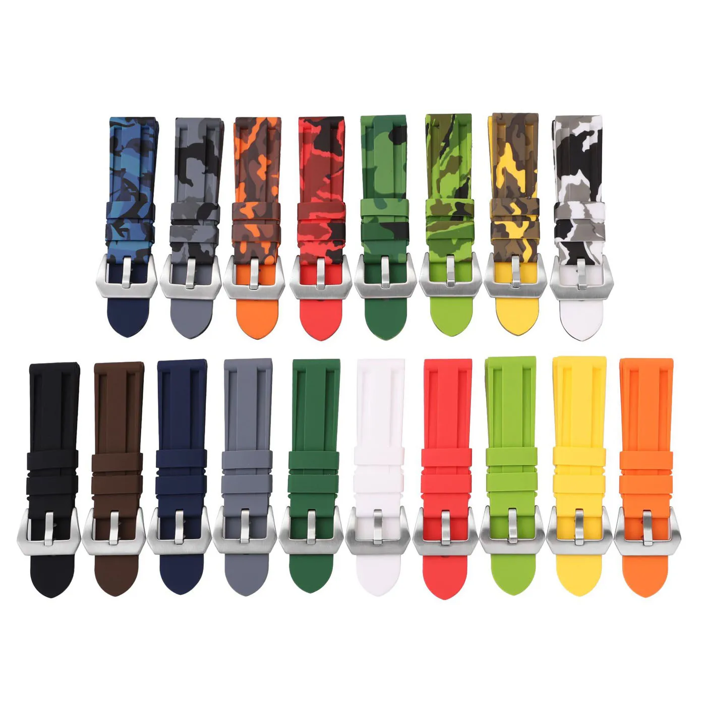 20mm 22mm 24mm 26mm Silicone Watch Band Strap Universal Rubber Replacement Bracelet Pin Buckle Women Men Camouflage Wristband