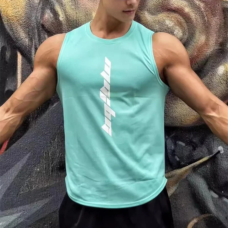 Summer printing Tank top Man Fitness Sleeveless tops Male Mesh Breathable casual Sports T-shirt slim quick drying men's vest