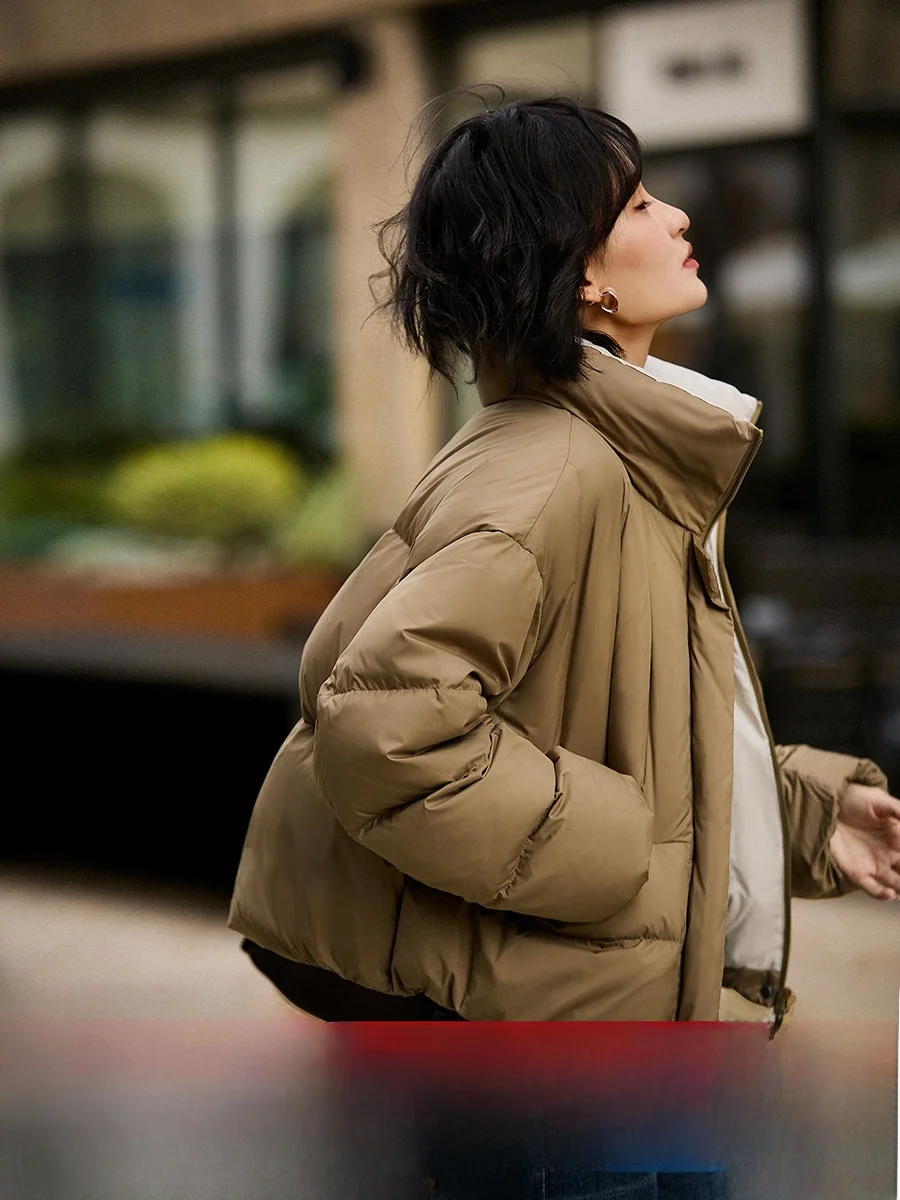 

Xhange Cloud Bread Sle Goose down Jaet Lightweight Color Blo Design Casual Fit Warm Long Sve Zipper Closure Coat