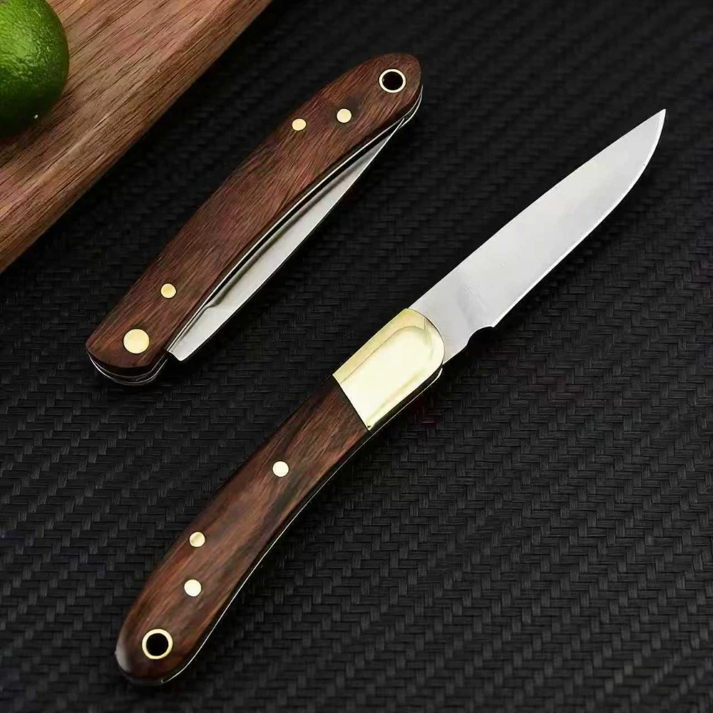 Cuchillo plegable de acero inoxidable para acampada con madera maciza - imagen 5