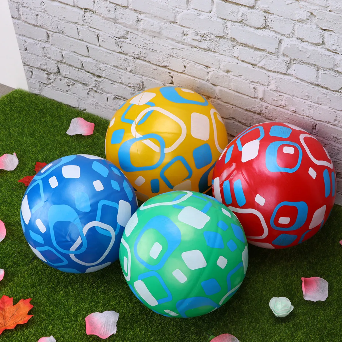 4Pcs Inflatable Stretch Ball for Kids Soft PVC Bouncing Ball with Bright Creative Patterns Easy Storage When Deflated Outdoor