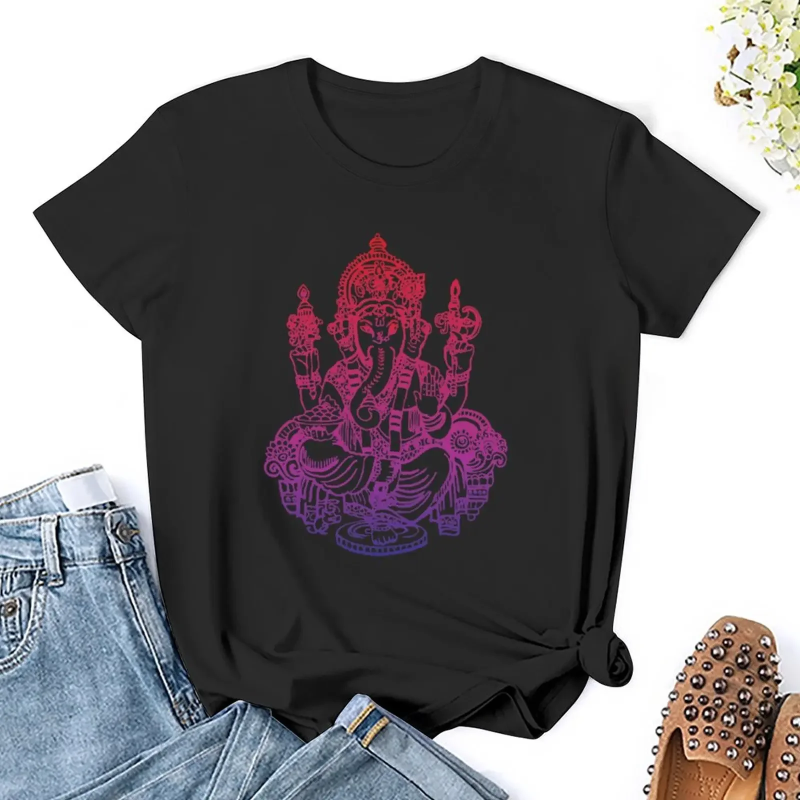 Camiseta con estampado de elefante ganish indio para mujer, blusa de moda coreana, ropa de mujer, ropa estética