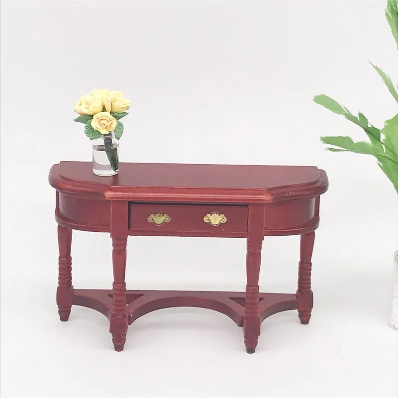 

1:12 миниатюрный кукольный домик, деревянный входной столик с полукруглой столешницей, кукольный домик, изысканные аксессуары ручной работы, модель игрушки