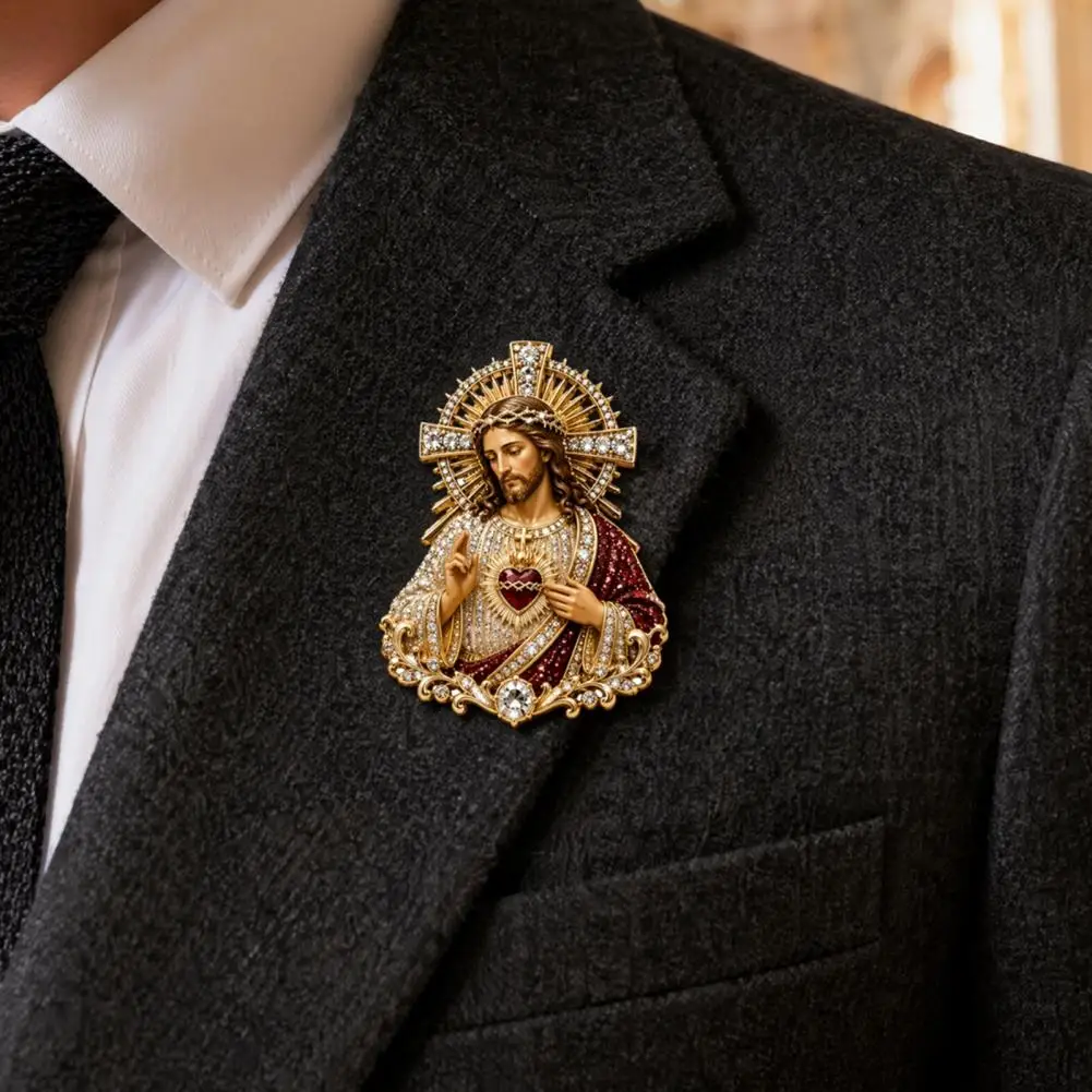 Christian Faith Brooch Heart of Jesus Brooch Catholic Lapel Pin for Confirmation Baptism Inspirational Christian Faith for Home