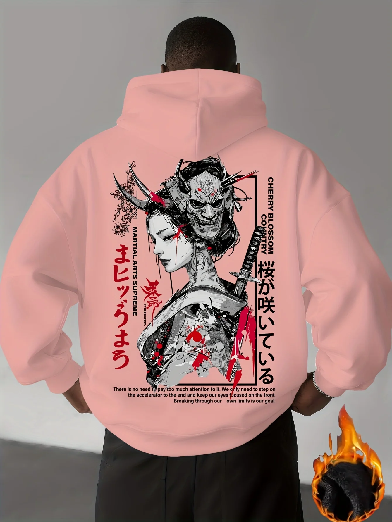 Herren-Hoodie mit japanischer Hannya Oni Samurai Geisha-Grafik, mit Fleece gefüttert, warmer Pullover, Sweatshirt, Herbst-Winter-Streetwear-Oberteil – Detail 6