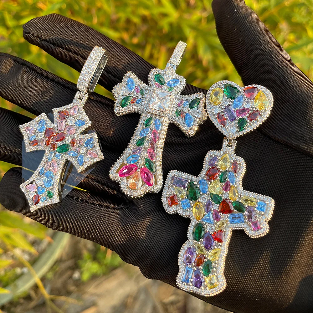 

ESKEEM Hiphop Jewelry Iced Out Diamond Cross Pendant Necklace 18k Gold Plated Christian Jesus Cz Cross Charm Pendant Men