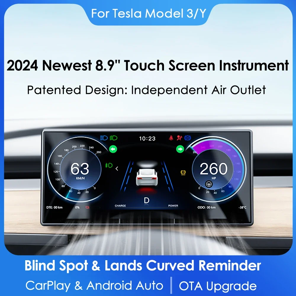 Display Car Hud Dashboard Speed Meter Tire Pressure Tesla IPS 8.9