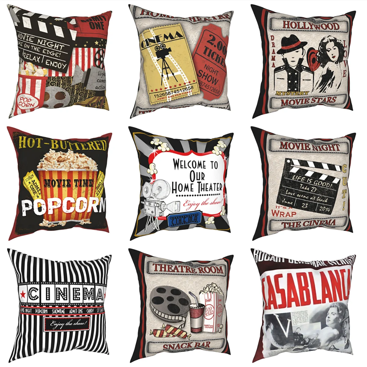 Vintage Cinema Ticket Cushion Covers Car Decor Pillowcases Retro Movie Making 