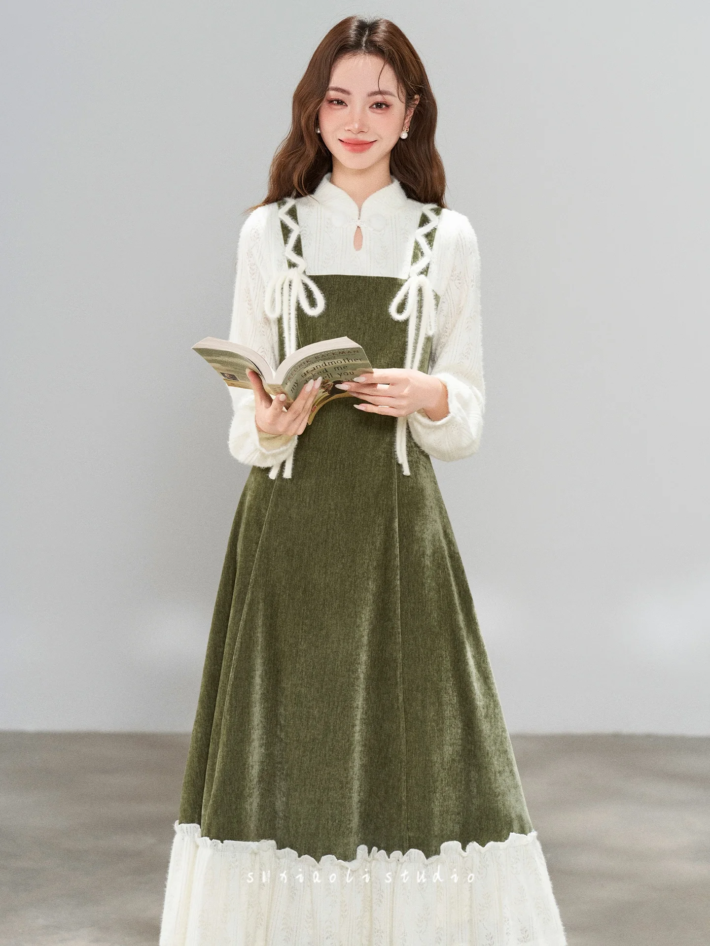 

Spring New Style Vintage Design Sense Fake Two-Piece Dress Women Slimming Waist-Cinching Long Skirt French Style A-Line Dress