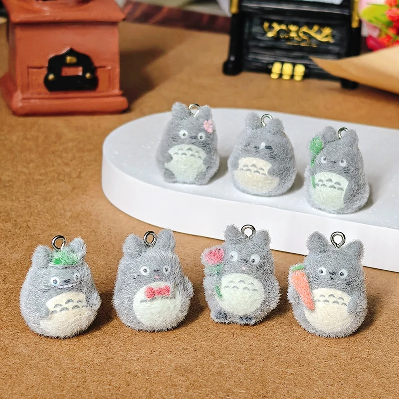 6 pçs 3d fofo cinza mouse resina encantos flor anime hamster chaveiro colar pingente diy jóias fazendo acessório