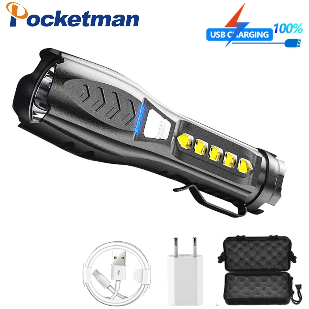 

New Portable Strong Light led Flashlight USB Rechargeable Highlight Tactical Flashlight Outdoor Lighting LED Camping light