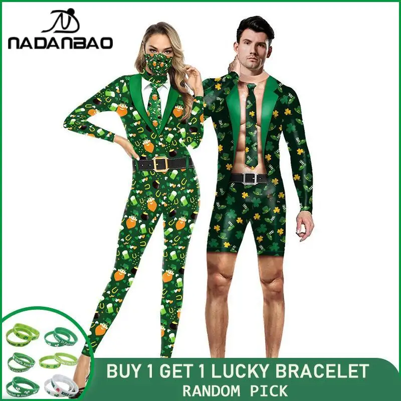 

NADANBAO St. Patrick's Day Bodysuits Women Clothing Sexy Skinny Elastic Long Sleeve Green Hat Festival Costumes Suit Jumpsuit