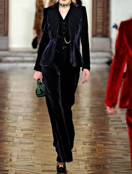 Velvet Women Suits 3 Pieces Slim Fit Ladies Modern Fashion Outfits Prom Party