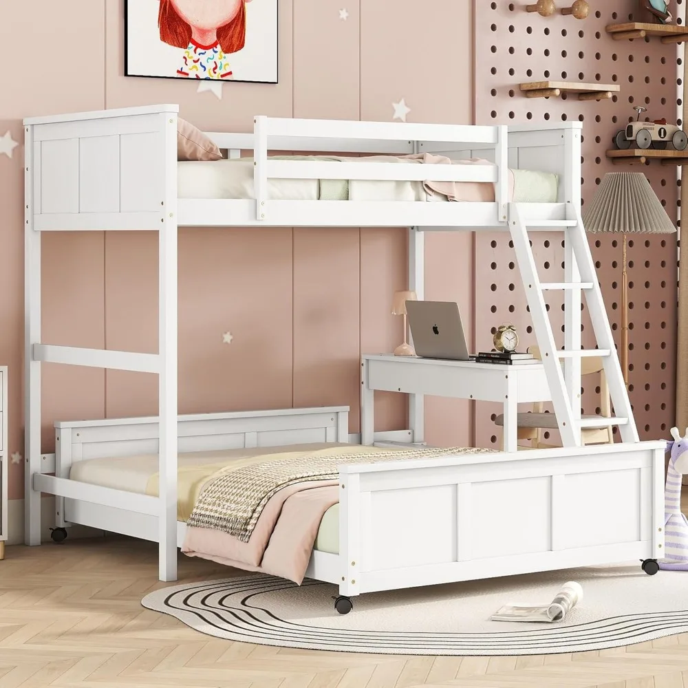 

Harper & Bright Designs Twin Over Full Bunk Beds with Desk and Drawers, Wood Twin Size Loft Bed with Removable Full Platform Bed