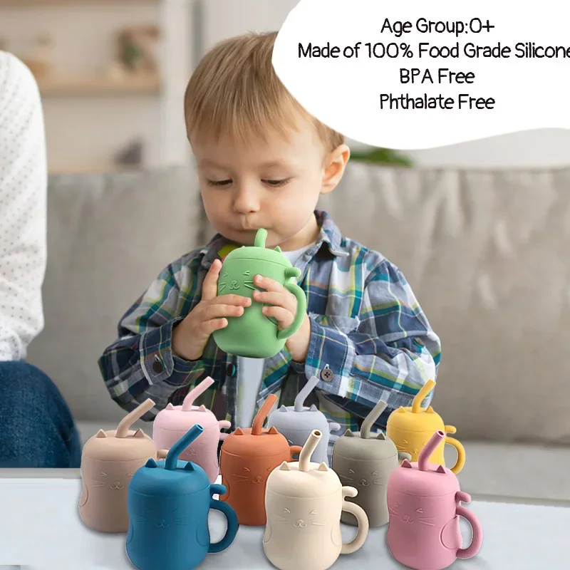 

1PCS Baby Silicone Straw Cup Leakproof BPA-Free Portable Snack Storage Container for Kids Learning to Drink
