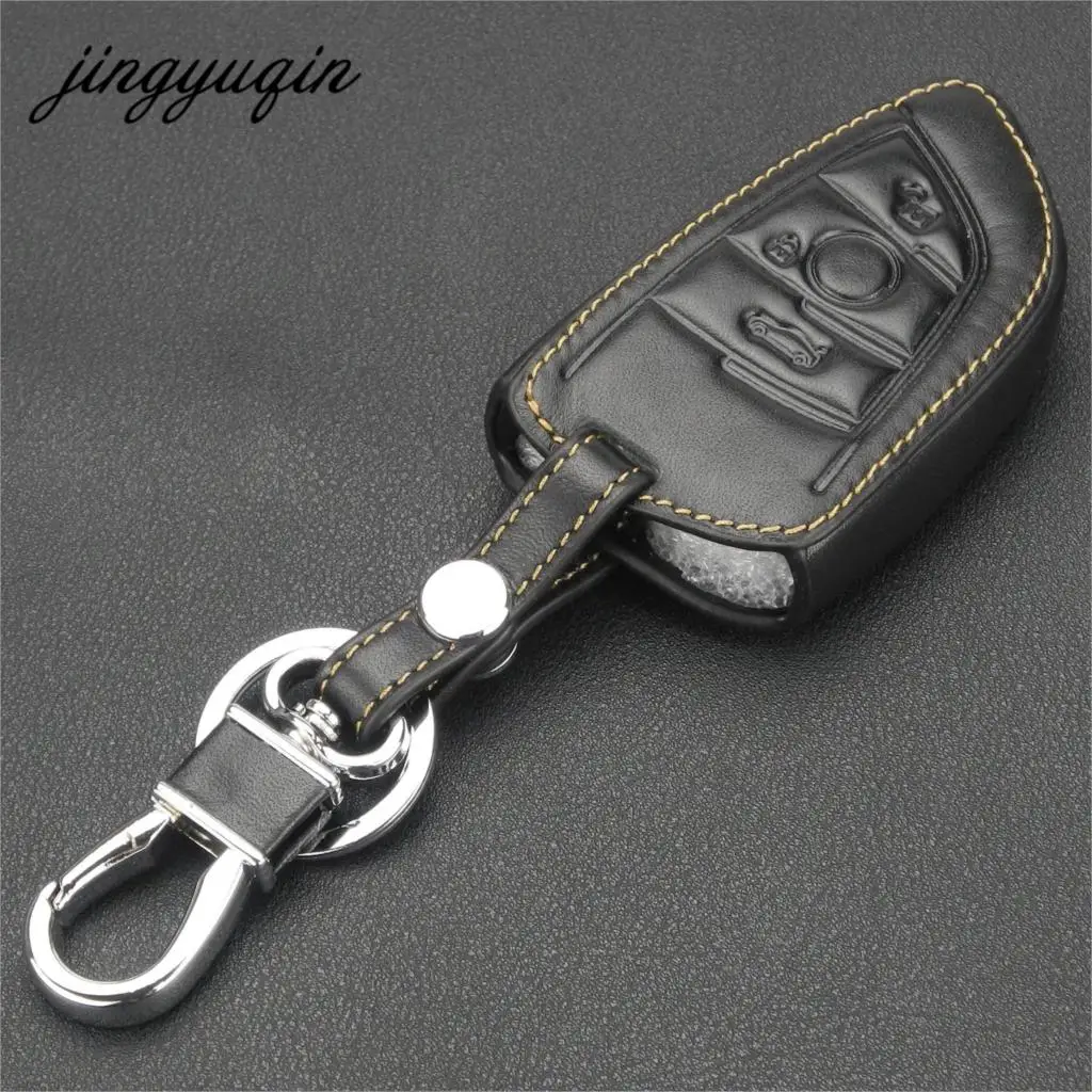 jingyuqin 10pcs/lot 4 Buttons Leather Key Case Fob Shell For BMW X1 F48 X3 X4 X5 X6 2016 2017 Protection Cover