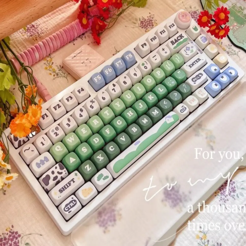 

New 132 Keys/Set Cow Pasture Keycaps Set MOA Profile Double Shot MOA Key Caps PBT Material Cute Personalized Keycaps